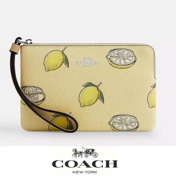 🍋Coach Corner Zip Wristlet With Lemon Print - Picture 1 of 6
